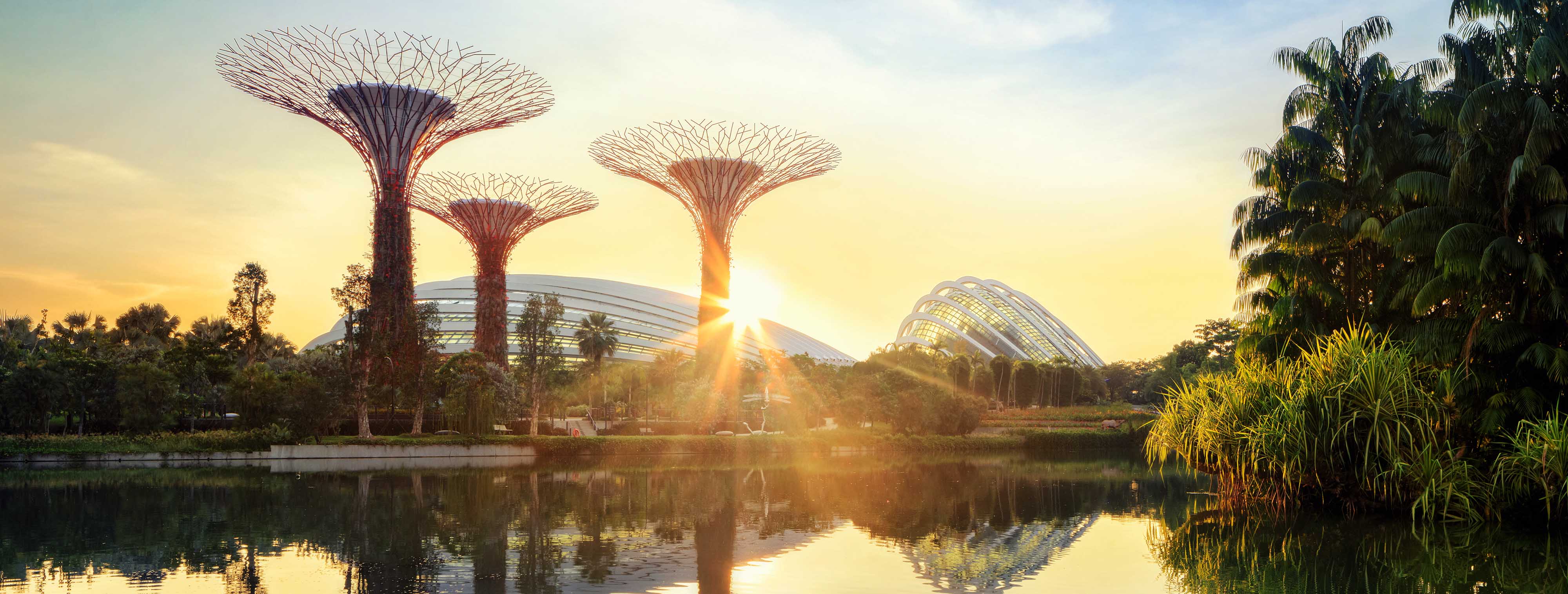 Supertree grove and Cloud garden greenhouse at sunrise