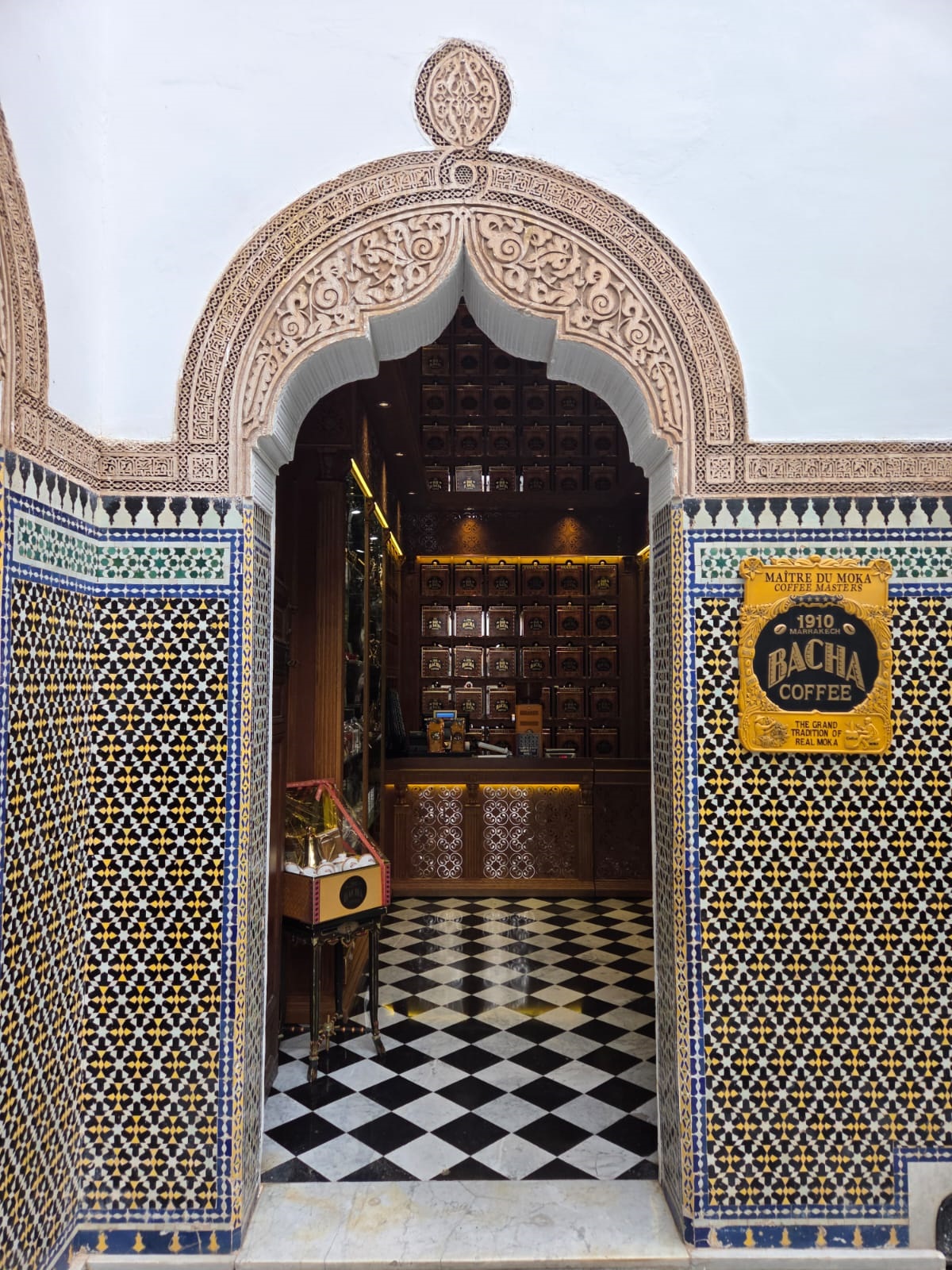 The entrance to the Bacha Coffee boutique in Marrakech