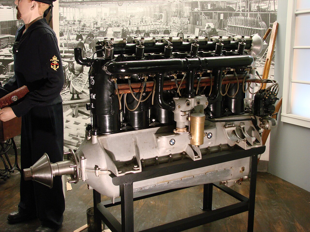 A BMW IIIa six-cylinder aircraft engine from the First World War