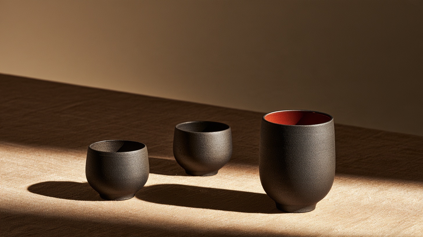 Three identical charcoal ceramic cups on a warm linen surface. Hero image for an article on brand awareness vs recognition vs recall.