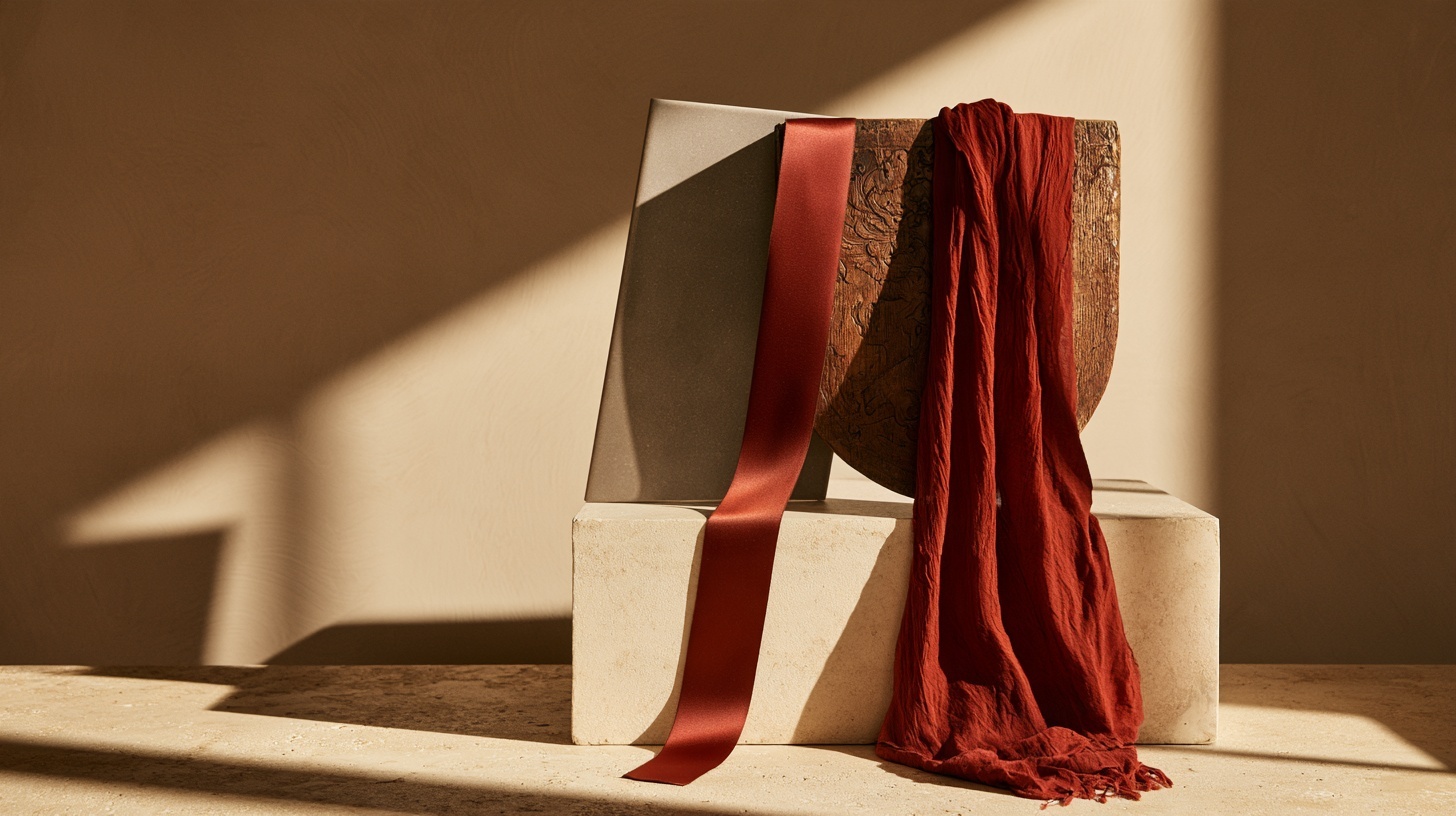 An antique carved wooden heraldic shield resting on a pale stone plinth, a sleek modern flat geometric tile leaning against it. Hero image for an article on branding of universities.