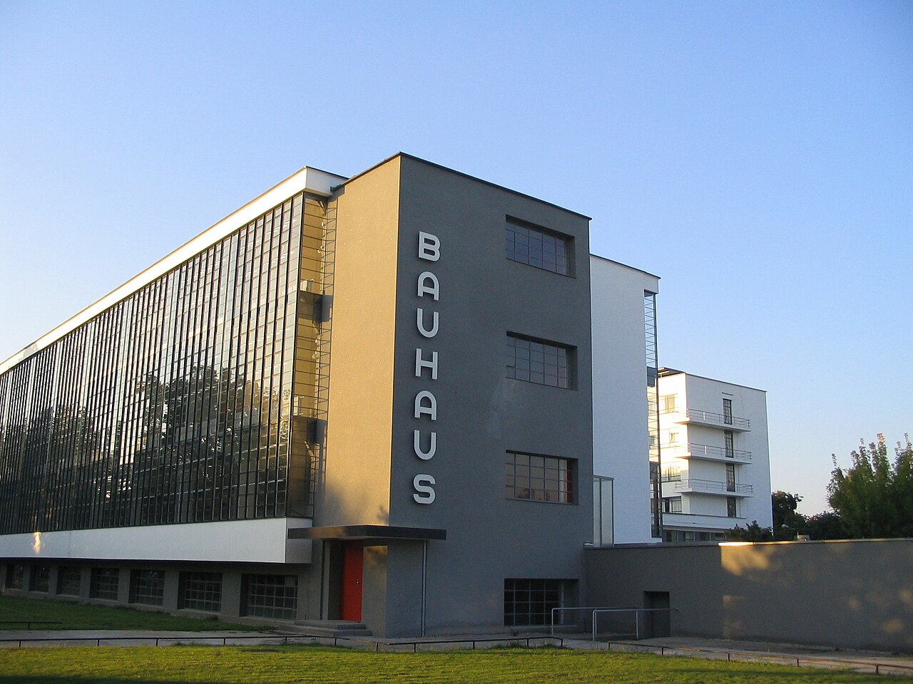 Bauhaus building in Dessau with its vertical lettering