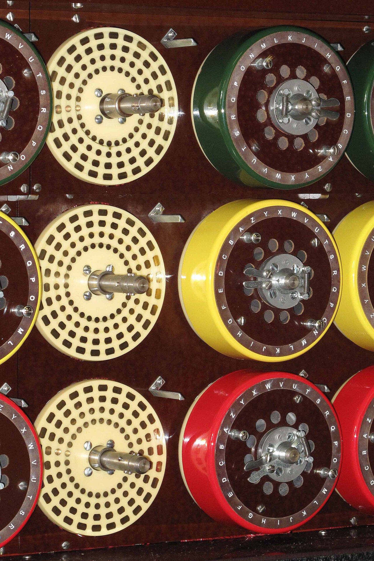 Rotating drums of the rebuilt Bombe machine at Bletchley Park