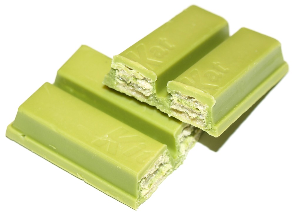 Green tea Kit Kat bar broken into fingers