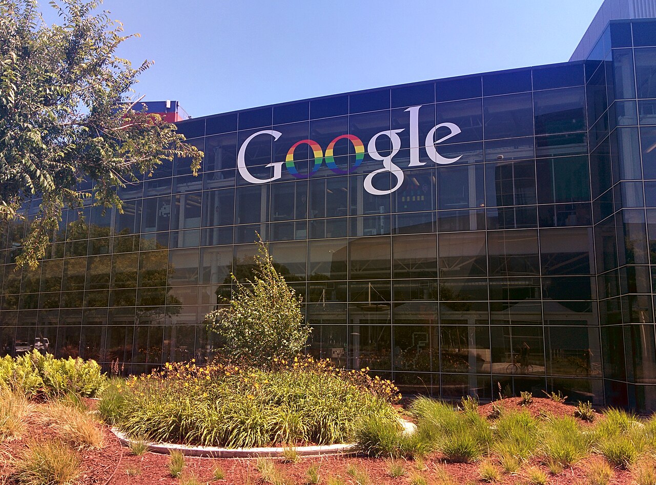 The Googleplex campus in Mountain View with a Google sign