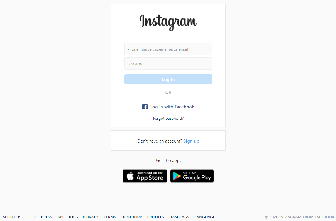 Instagram's login screen