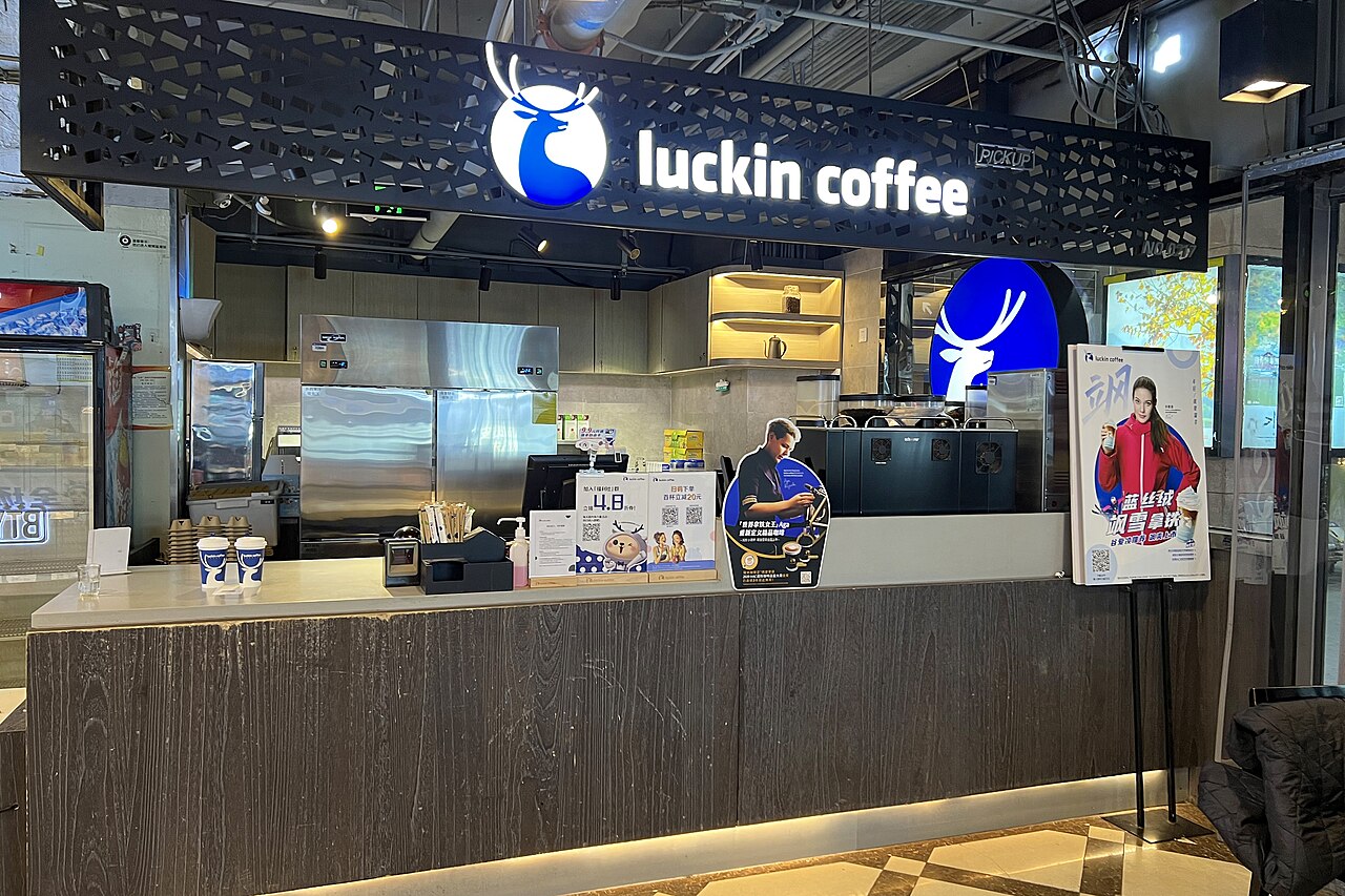 A Luckin Coffee counter in a Beijing food court