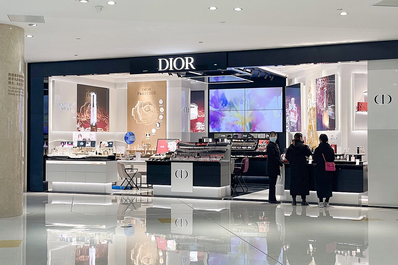 Dior beauty boutique in a Xinxiang department store, displaying cosmetics and fragrance.