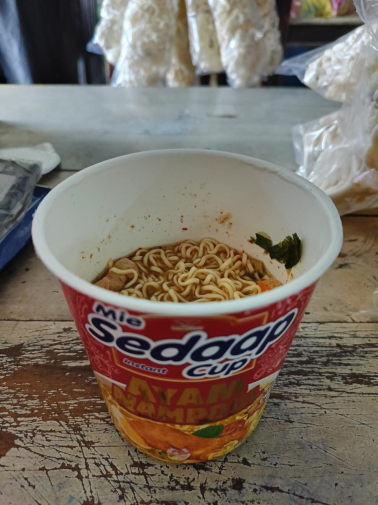 A cup of Mie Sedaap instant noodles
