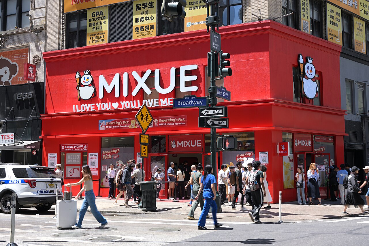A red Mixue shopfront in New York City