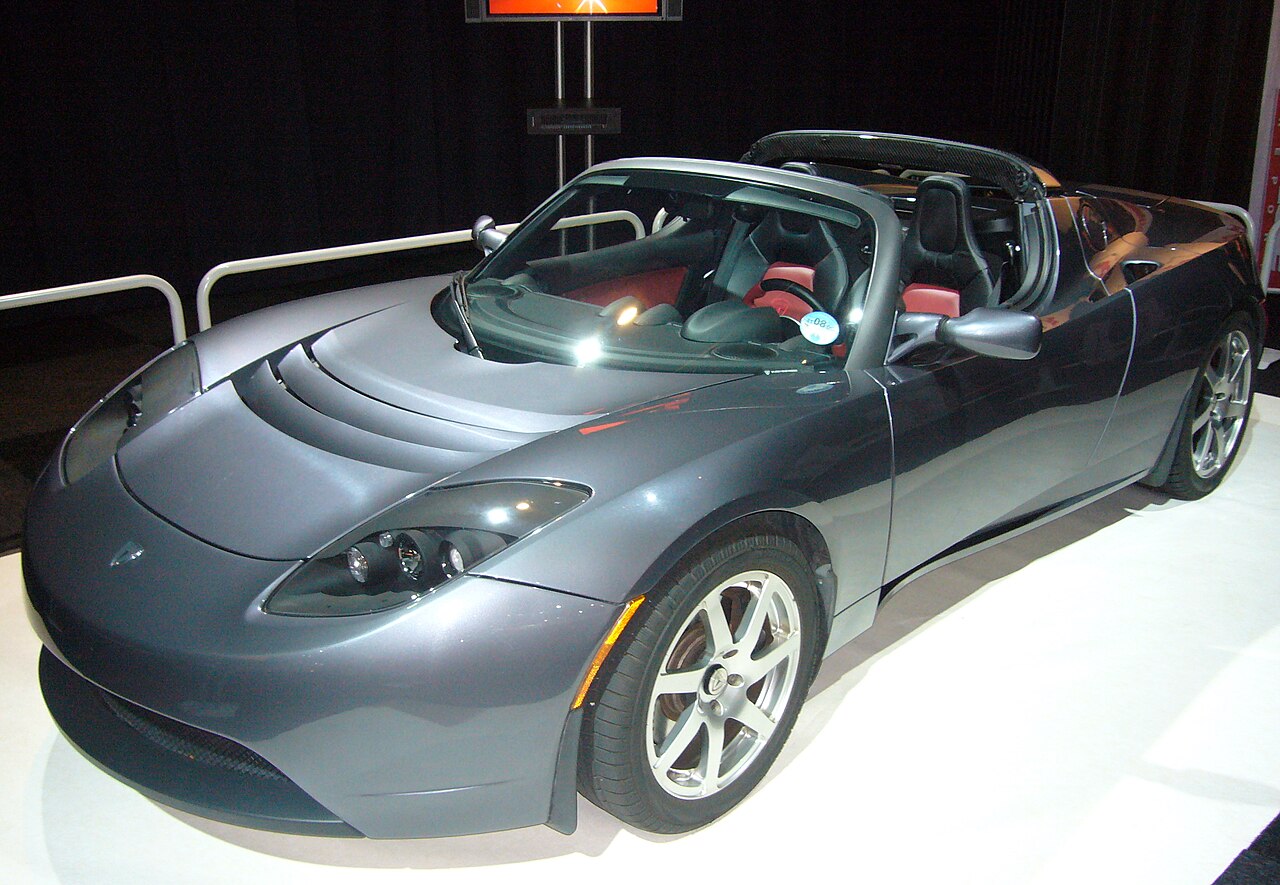 A grey 2008 Tesla Roadster on show