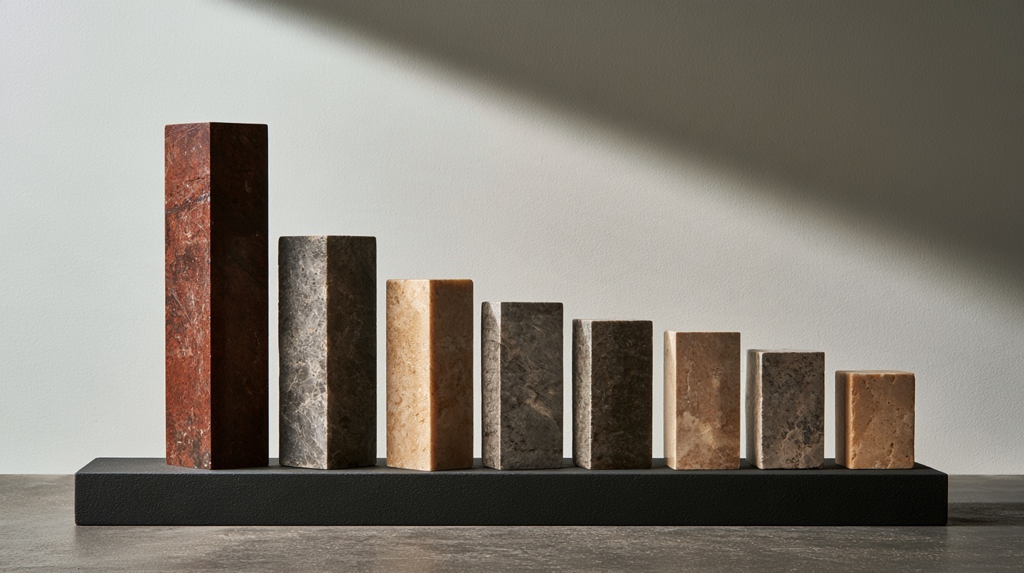 Ten polished stone blocks of varying heights on charcoal, the tallest in deep rubine. Hero image for an article on top 10 corporate brands in Singapore.
