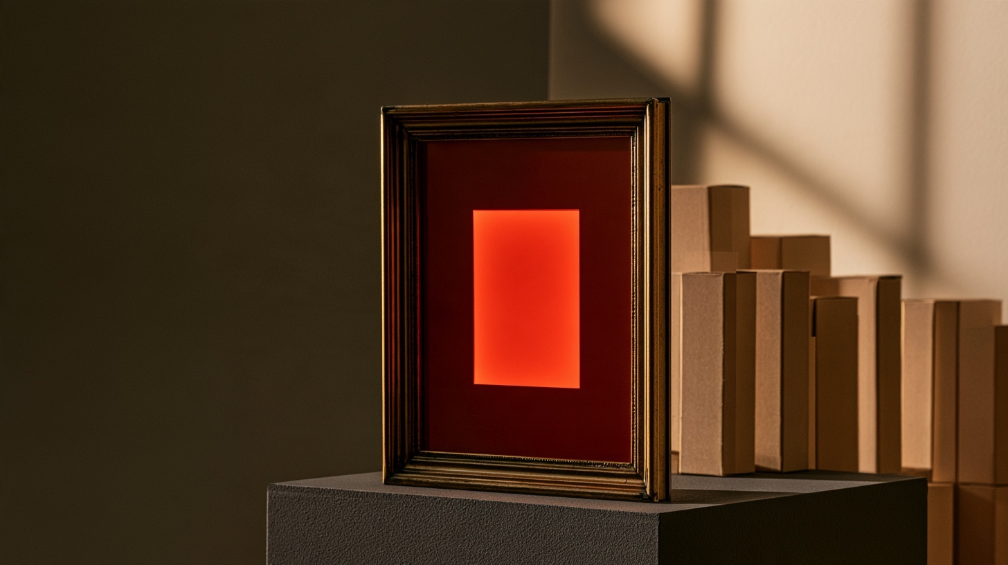 A small vintage portrait frame standing on a charcoal plinth. Hero image for an article on YouTuber branding.